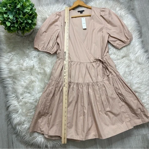 J.‎ Crew Puff Sleeve Cotton Poplin Wrap Dress V-Neck In Cream Nude - Picture 3 of 10
